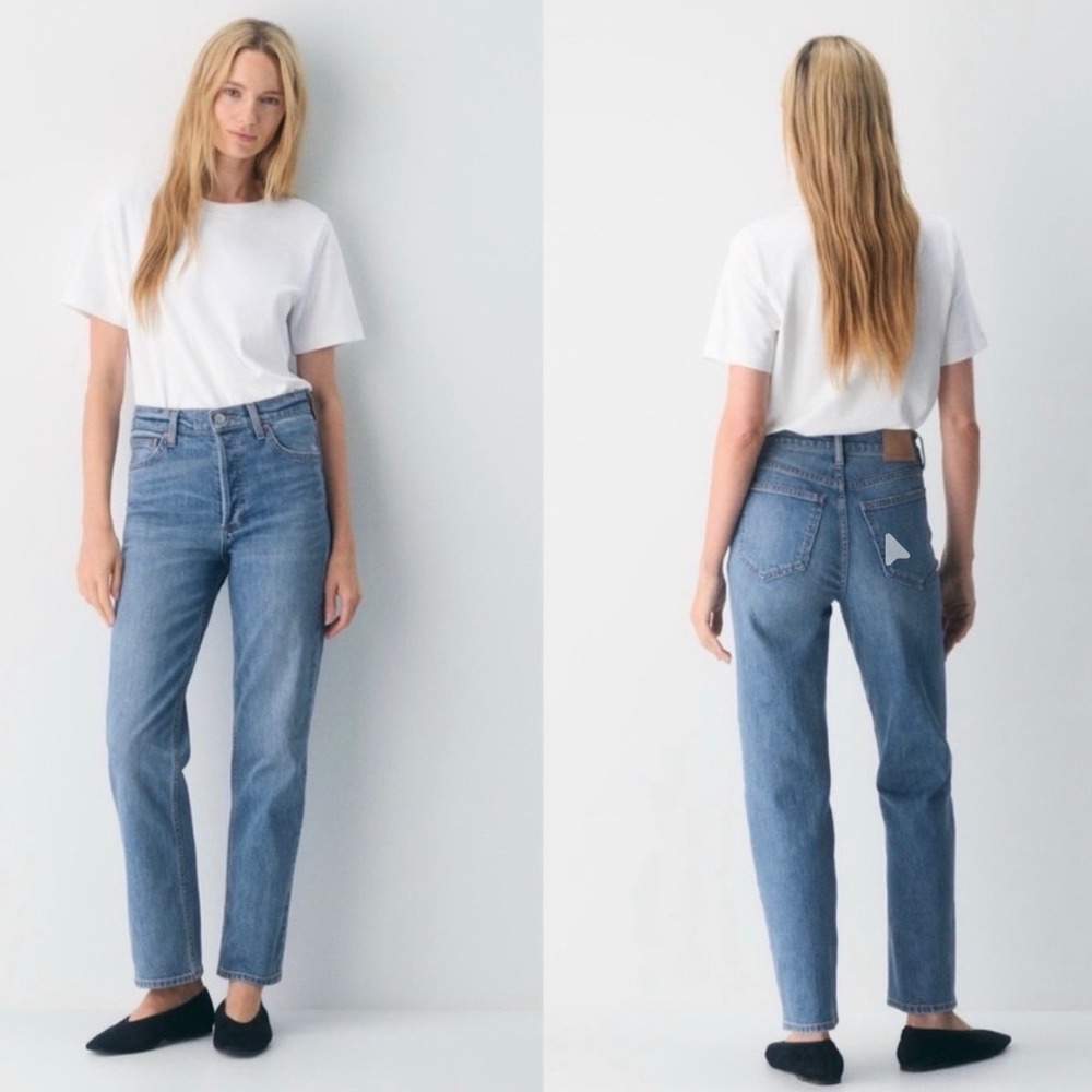 Denim Forum Aritzia The Arlo Straight High Rise Jeans Medium Wash Blue 27